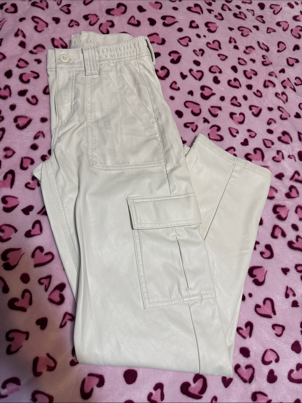 American Eagle Outfitters Cream Cargo Pants with Utility Pockets